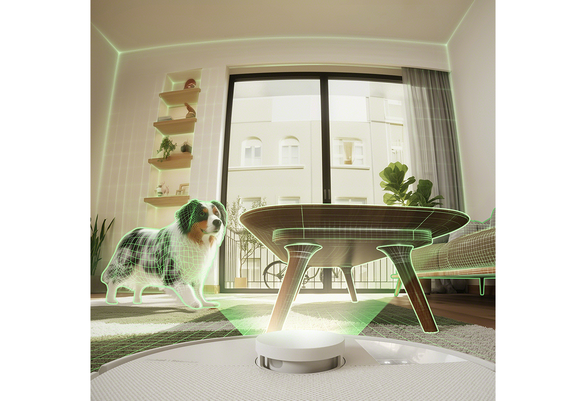 Παρουσιάζεται η σκούπα εν ενεργεία, σε ένα σπίτι με σκύλο.